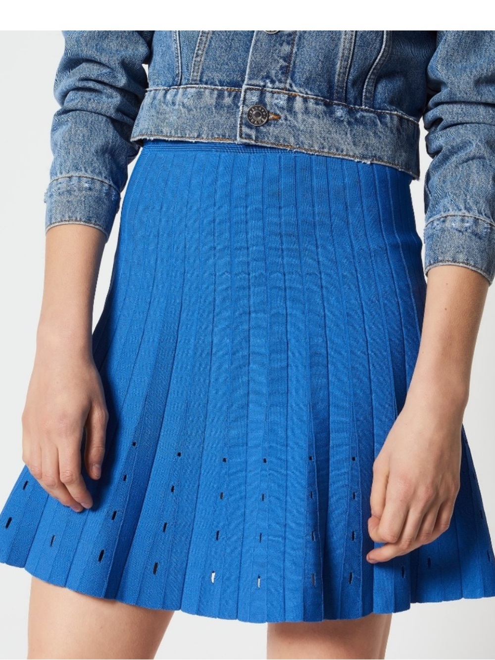 Sandro Blue Pleated Skater Scuba Skirt